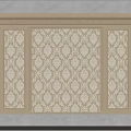 Beige And Cream Bedroom Accent Wall With Symmetrical Patterned Wallpaper And Decorative Molding