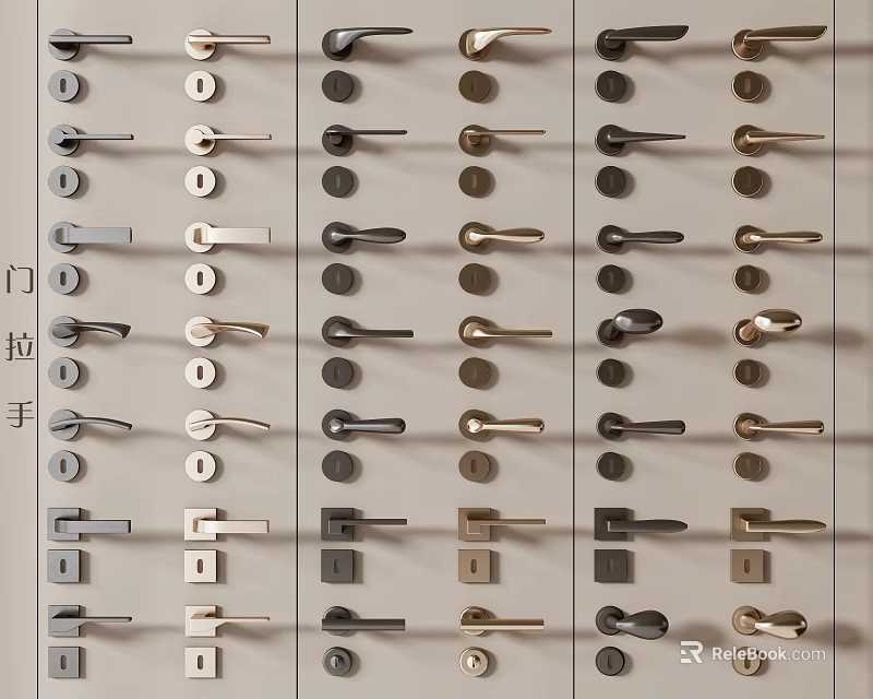 Various Modern Door Handles With Black Gold Silver Metal Finish And Contemporary Design For Home 3d model 