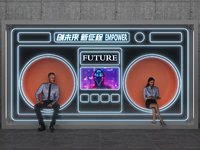 Futuristic Neon Photo Spot With Retro Radio Style And Future Elements 3d model