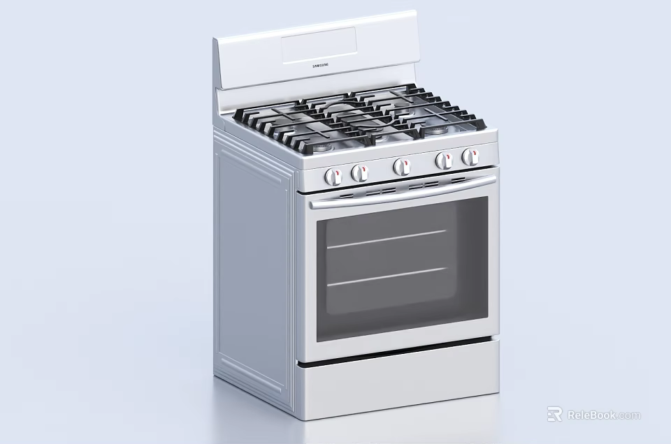 Stainless Steel Gas Stove Oven Kitchen Appliance with Four Burners and Modern Design 3d model 