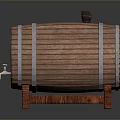 Wooden Storage Barrel With Metal Hoops Tap And Stand For Home Use