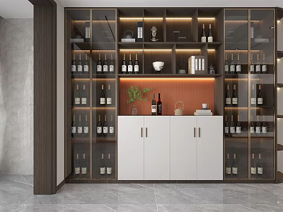 Modern Wine Cabinet With Glass Doors Wine Bottles White Cabinets And Decorative Items 3d model