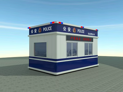 Public Security Police Booth With Blue White Exterior And Red Blue Lights On Top 3d model