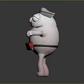 White Furry Cartoon Character Creature With Red Hat Red Box Belt And Outstretched Arms