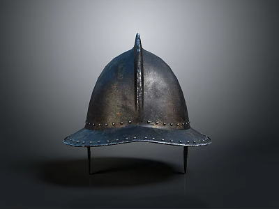 Ancient Metal Weapon Helmet With Spiked Top And Riveted Brim Design 3d model