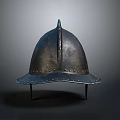 Ancient Metal Weapon Helmet With Spiked Top And Riveted Brim Design