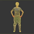 A Man Standing in Gray T-shirt Green Pants Red Gloves Black Boots on Gray Background