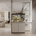 Modern Living Dining Room Interior With Open Layout Marble Partitions And White Storage Cabinets