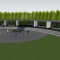 Green Circular Park Area With Trees Water Paths And Structures