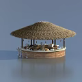 Thatched Roof Circular Bar Structure With Water Reflection And Seating 3d model