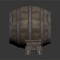 Wooden Barrel With Metal Hoops And Wooden Stand For Home Storage