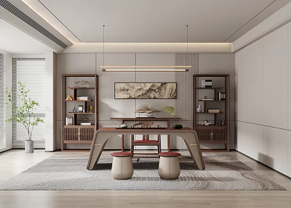 New Chinese Style Tea Room Tea Table Tea Chair Tea Stool Study Desk Book Chair Side Cabinet Tea Cabinet Decorative Cabinet Antique Rack Storage Rack 3d model
