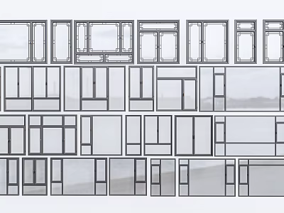 Multiple Window Frame Styles Featuring Glass Panels and Design Variations 3d model