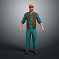3D Character Wearing Yellow Hat Brown Vest And Blue Striped Outfit With Brown Shoes