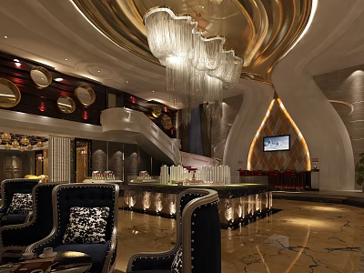 Elegant Sales Office Interior Design With Chandelier Marble Floor Reception Desk And Model 3d model