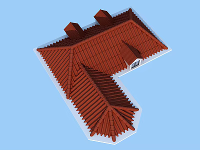 Traditional Residential Roof With Red Tiles Chimneys And Small Window 3d model