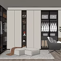 Elegant Modern Walk in Closet Interior With Glass Door Cabinets Hanging Rails And Storage Boxes