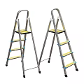 Sturdy Metal Folding Step Ladders With Yellow Steps For Home Use 3d model