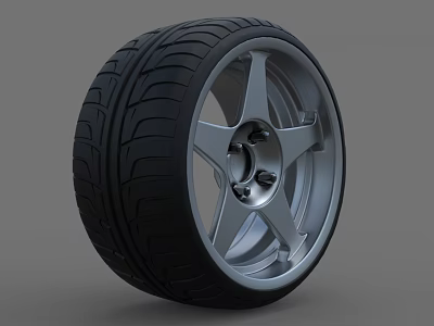 Modern Car Tire with Silver Spoke Wheel Rim Black Tread and Stylish Design 3d model