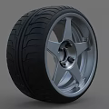 Modern Car Tire with Silver Spoke Wheel Rim Black Tread and Stylish Design