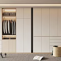 Modern Wardrobe Design With White And Light Wood Open Shelves Hanging Rods And Drawers