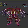 Purple and Orange Mechanical Robot Game Movie Character With Wings and Claws