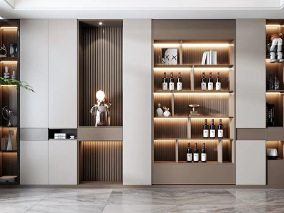 Modern Wine Cabinet With Built in LED Lighting And Decorative Wine Bottles 3d model