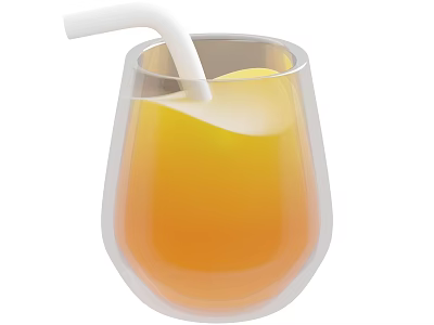Refreshing Orange Beverage in Transparent Double Walled Glass with White Straw and Ice Cubes 3d model
