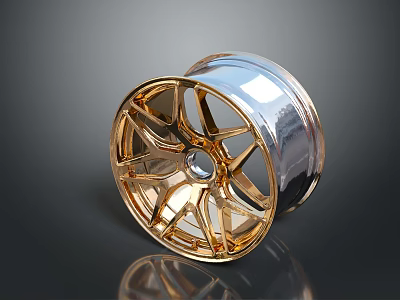 Shiny Gold Automotive Wheel Rim With Multi Spoke Design And Chrome Accents 3d model
