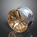 Shiny Gold Automotive Wheel Rim With Multi Spoke Design And Chrome Accents