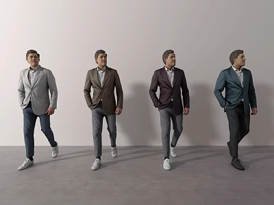 Four Men Wearing Colored Blazers White Shirts And Pants Against Plain Background 3d model