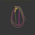 Coiled Green Garden Hose With Brass Fitting On Metal Pole Stand