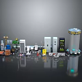 Miniature Industrial Lab Furniture Model Featuring Equipment Cabinets Machines And Plants