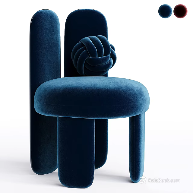 Elegant Navy Blue Velvet Accent Chair With Modern Knot Backrest Detail Design 3d model 