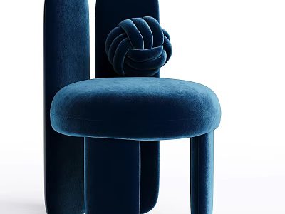 Elegant Navy Blue Velvet Accent Chair With Modern Knot Backrest Detail Design 3d model