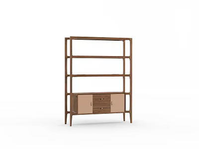 Modern Wooden Shelf Unit With Open Layers And Storage Drawers Design 3d model