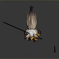Anime Style 3D Character Model With Fox Ears Tail And Polearm Weapon