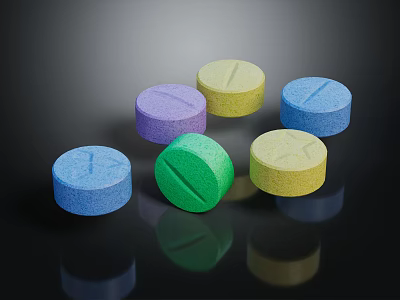 Vibrant Assorted Colorful Round Candy Pieces in Purple Yellow Blue Green 3d model
