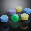 Vibrant Assorted Colorful Round Candy Pieces in Purple Yellow Blue Green