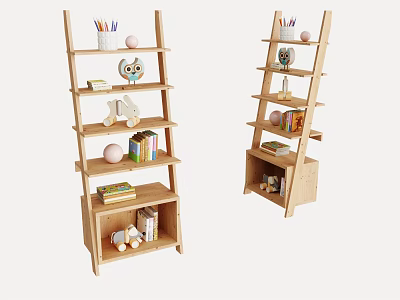 Wooden Storage Shelf with Colorful Pencils Toys Books and Small Decorations 3d model