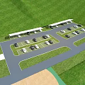 Eco Friendly Parking Lot With Green Hillside White Canopies Charging Stations And Parked Cars