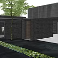 Modern Garden Landscape With Water Pool Water Lilies Tree And Reflective Courtyard