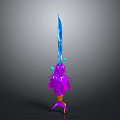 Magical Fantasy Glowing Sword With Blue Blade And Purple Decorative Hilt