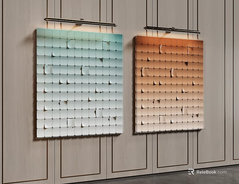 Modern Artistic Wall Decor With Gradient Color Cubes On Wooden Wall 3d model