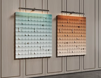 Modern Artistic Wall Decor With Gradient Color Cubes On Wooden Wall 3d model