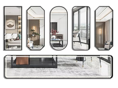 Modern Decorative Mirrors With Various Shapes For Living Room And Bedroom Interior Design 3d model