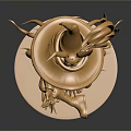 Golden Decorative Figurine As Lifestyle Product With Hat Wearing Character Sitting On Round Base
