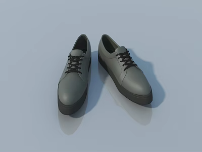 Gray Lace Up Shoes With Black Soles On Gray Background And Reflection 3d model