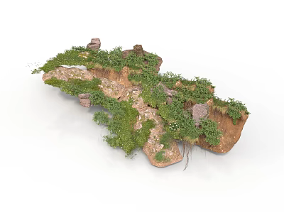 Modern Landscape Terrain Design With Natural Rocks And Lush Green Plants 3d model