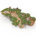 Modern Landscape Terrain Design With Natural Rocks And Lush Green Plants